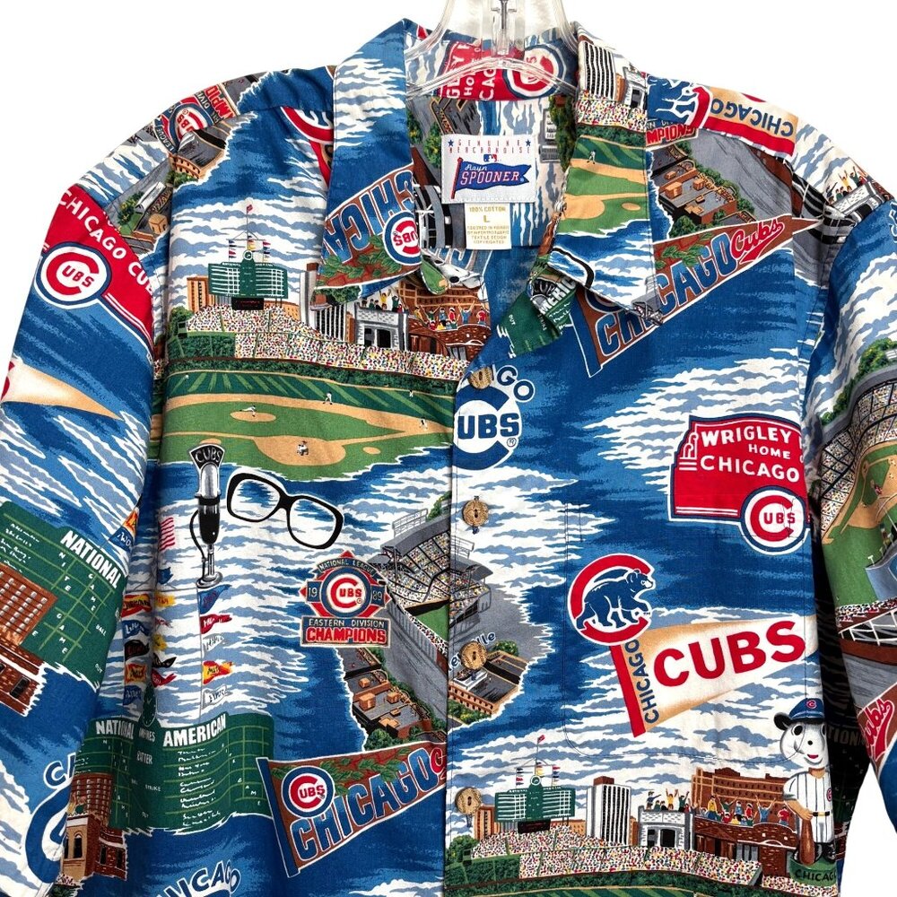 Reyn‎ Spooner Chicago Cubs MLB Wrigley Hawaiian Shirt L Graphic Aloha Vibrant